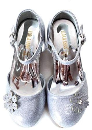 ELSA & ANNA Scarpe da principessa per ragazze - Scarpe con tacco 3cm - Scarpe per costumi Elsa glitterate per feste e compleanni - Tacchi alti per bambini SHOES2 (Silver, numeric_24)