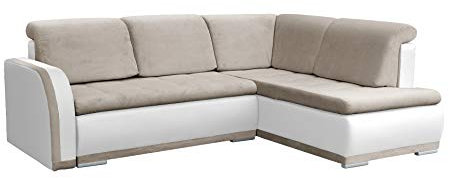 mb-moebel Ecksofa Sofa Eckcouch Couch mit Schlaffunktion und Bettkasten Ottomane L-Form Schlafsofa Bettsofa Polstergarnitur - VERO II (Ecksofa Rechts, Beige + Weiß)