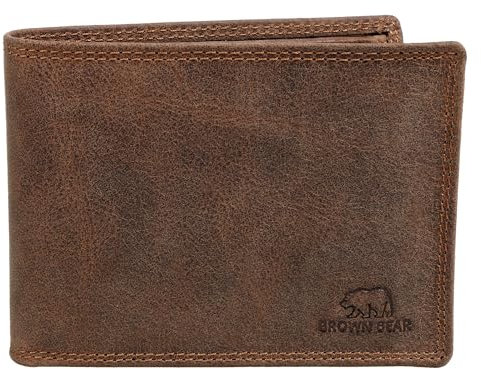 BROWN BEAR Geldbörse Herren Leder Braun Vintage RFID-Schutz mit Münzfach | Karten Portemonnaie Echtleder | Design Geldbeutel | BB 8005-D HBR