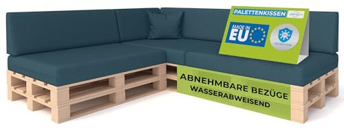 Pillows24 - Palettenkissen 8-teiliges Set | Palettenauflage für Palettensofa | Rückenkissen & Sitzkissen für Europaletten | Palettenmöbel für Indoor & Outdoor mit UV-beständig | Made in EU | Türkis