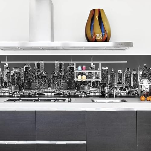 CREARREDA Pannello Paraschizzi Cucina Adesivo da Parete Facile da Applicare Skyline 190 x 60 cm 100% Made in Italy, Ignifugo e Resistente all'Acqua Paraspruzzi Lavandino in PVC