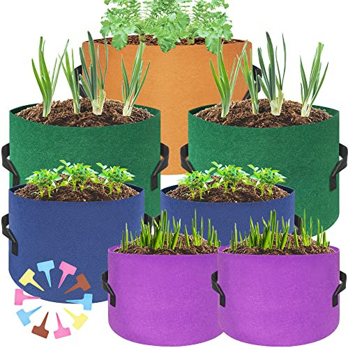 HAOWIN Bunte Pflanzen-Wachstumsbeutel, dickste Stofftöpfe, 3 l, 2,7 l, 1,8 l, 1,8 l, 1,8 l, 3 Gallonen, Verschiedene Größen, Pflanzenetiketten inklusive Kartoffelzuchtbeutel, 7 Stück