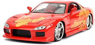 Jada Toys Fast & Furious Orange JL5 Mazda RX-7, Spielzeugauto aus Die-cast, Auto, öffnende Türen, Kofferraum & Motorhaube, Maßstab 1:24, metallic rot, 253203059