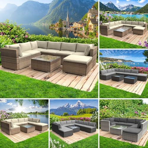 BRAST® Gartenmöbel Lounge Set | 6-7 Personen viele Modelle & Farben | inkl. extra Dicke Kissen | TÜV geprüft | Outdoor Loungemöbel Sitzgruppe Essgruppe Garnitur | Luxus Braun