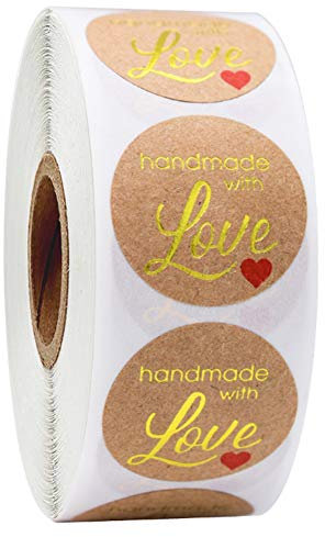 XYDZ Handgefertigte Aufkleber, 500 Stück Rund Handmade with Love Aufkleber, Backen-Etikett, Handgemacht Geschenk Dekor,DIY Aufkleber(Durchmesser 2.5cm)
