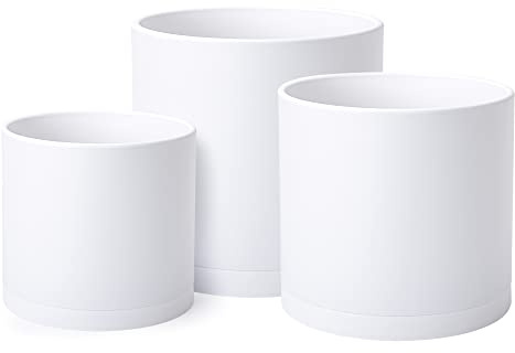 D'vine Dev 8 Inch 10 Inch 12 Inch, Set of 3, White Colour Planter Pots for Plants with Drainage Hole and Seamless Saucers, X-Large, 74-E-XL-1