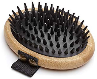 Mikki 6280003 Massage-Handbürste aus Bambus für den Fellwechsel für kurzes und mittellanges Fell, Für Hunde und Katzen, Hergestellt aus nachhaltigem Bambus, Sanfte Pflegebürste, 78 g, braun