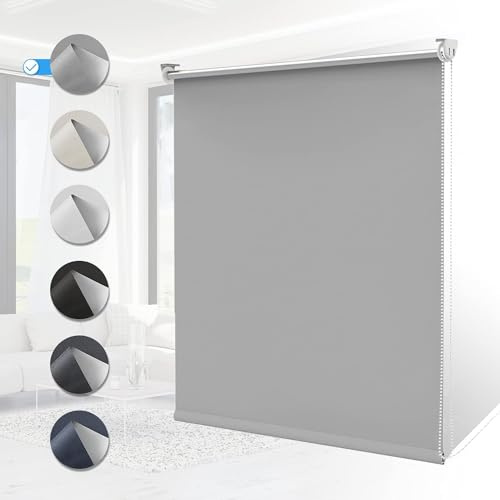 Verdunklungsrollo Klemmfix ohne Bohren Rollos für Fenster Innen B100 x H120 cm Hellgrau Thermorollo Klemmrollo Seitenzugrollo Sicht-und Sonnenschutz Wandmontage
