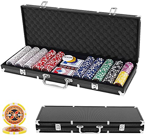 GOPLUS maletín de póker de Aluminio con 500 fichas | Set de póker profesional con 2 juegos de tarjetas, 3 dealers y 1 alfombra, estilo casino para casa y casino (negro)