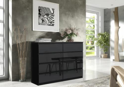 3E 3xE living.com Kommode mit 8 Schubladen in 4 Farbvarianten (Schwarz in Hochglanz)