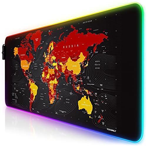 TITANWOLF – RGB Tappetino per Mouse da Gioco XXL - Mouse Pad Gaming - 800x300mm - 11 LED Colori e Effetti di Luce - Precisione e velocità - Lato Inferiore gommato - Lavabile - per Computer PC e Laptop
