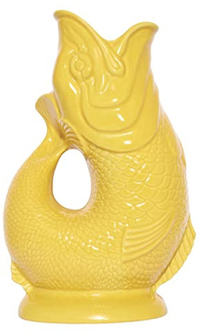 Gluckigluck Karaffe XL gelb – 1,2 l – Original Gluggle Jug aus England – Wasserkrug mit Glucker-Geräusch – Handgefertigt & matte Oberfläche – Kult-Krug als Vase oder Dekanter