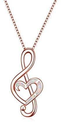 WINNICACA Rose Gold Musik Note Halskette Sterling Silber Erstellt Weiß Opal Musik Liebhaber Anhänger Schmuck für Frauen Geschenke