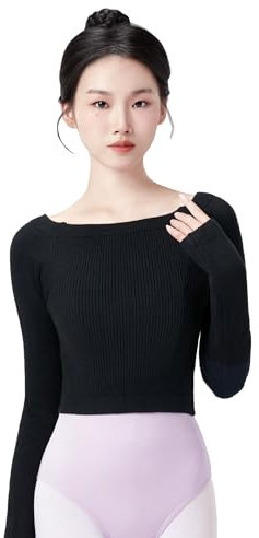 Phoeswan Ballett-Pullover für Mädchen und Damen, Ballett-Pullover zum Aufwärmen, Tanzen, Wickel-Pullover für Turnanzüge, Schwarzer Pullover, Mittel