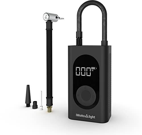 Hinchador Eléctrico portátil Iwotto E Light, Sensor Pantalla Digital LCD, Linterna LED, Compresor para Coche, Motocicletas, Bicicleta, Pelota... Inflador inalámbrico y Eléctrico + Powerbank