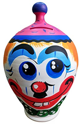 Spardose Terrakotta, Münzfach, mehrfarbig, Clown, 29 cm, neues Handwerk