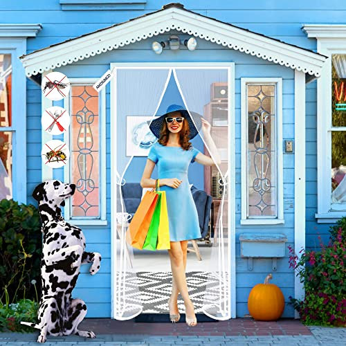 Moustiquaire Pour Porte 140 x 255 cm Magnétique Magnet Fly Screen Door Rideau Anti-Insectes Fermeture Automatique Gardez l'air frais à l'intérieur Blanc