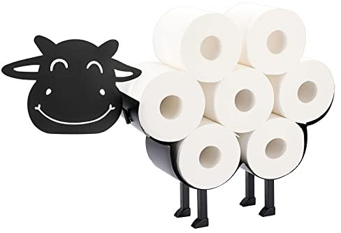 BTSKY Metal Toilet Paper Roll Holder - Matte Black Animal Style Toilet Tissue Holder, Freestanding & Wall Mount Toilet Tissue Storage Container for Bathroom, Home, Kitchen, Toilet (Cow)