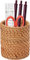 Norhogo Natürliches Handgemachtes Rattan Stiftehalter, stiftehalter holz, Runder multifunktionaler Stifthalter-Organizer, stiftehalter schreibtisch für Organizer Stifte Kugelschreiber, Make-up Pinsel