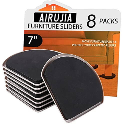 AIRUJIA Furniture Sliders for Carpet, 7 inch Reusable Furniture Mover Pads, Furniture Glides, Easy Moving and Protect Carpet Hardwood Floor, 8 Pieces (Beige)