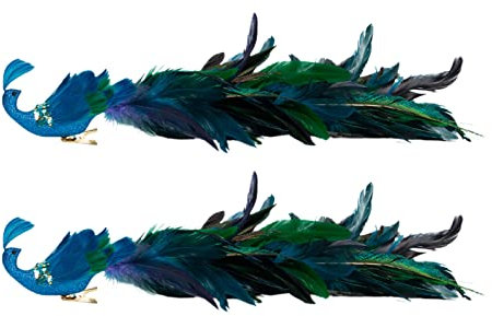 BestAlice Blauer Pfauen-Weihnachtsschmuck, 48,3 cm langer Schwanz, Feder, Pfauen-Clip, Ornament, glitzernder Phönix-Weihnachtsschmuck für Baumdekoration, 2 Stück