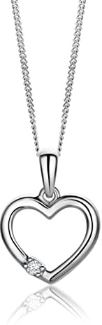 MIORE Diamant Schmuck Damen Herz Halskette mit Anhänger 0,02 Ct Solitär Diamant in Krappenfassung Klassische Kette aus Weißgold/Gelbgold 9 karat (375) Gold, 45 cm lang