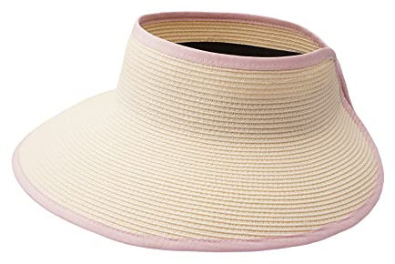 Joywant Sonnenblende, Hüte für Damen, Sommer, Pferdeschwanz, faltbar, Strohhut mit LSF 50+, Elfenbeinfarben und Rosa, Einheitsgröße