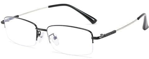Fullwosing Blaulichtfilter Brille Kurzsichtig -0.50 bis -6.00 Dioptrien Halbrand Metall Fernbrille Damen Herren(-0.50,Schwarz)