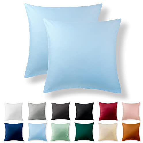 Alreya 2er-Set Renforcé Kissenbezug 40 x 40 cm - 100% Baumwolle mit YKK Reißverschluss, Superweicher Kopfkissenbezug 40x40, Kissenhülle, Hellblau, nur Kissenbezug