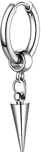 JewelryWe Schmuck Ohrringe Herren Punk Creolen mit Spitze Kegel Konus Anhänger Edelstahl Baumeln Ohrhänger Ohrstecker Silber