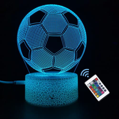 SYNCHAIN 3D Ilusión óptica luz Nocturna,3D Ilusión óptica LED Lámpara Lámpara de Lluvia, 16 Colores Cambian con Mando a Distancia, para la Familia de Amigos de los Niños (3D Football)