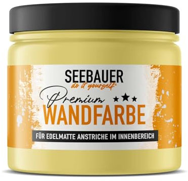 SEEBAUER diy Wandfarbe Gelb 300ML für Innen (No. 455 Lemon Soda) Edelmatte zitronengelbe Innenfarbe - Gelbtöne sehr hohe Deckkraft - Matt, Abwaschbar und Tropffrei
