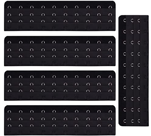Necalisi 5 Piece Bra Extender Bra Strap Extenders Extensions Elastic Extender Set 3 Rows x 7/8/9/10/11/12 Hooks One Size Black 4