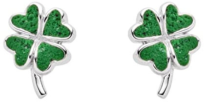 DUR Schmuck Ohrstecker KLEEBLATT grüner Steinsand, Silber 925/- rhodiniert (O5445)