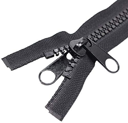MebuZip 2 Stück 122 cm #10 Reißverschluss aus Kunststoff Teilbar Schwarz 8,5mm Reißverschluss Reissverschluss mit Doppelten Ziehen für zelte Deckung Schlafsack, DPBLK