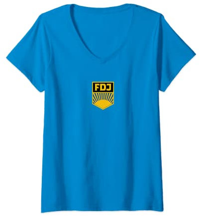 FDJ Blau Original Bluse DDR Freie Deutsche Jugend Retro T-Shirt mit V-Ausschnitt