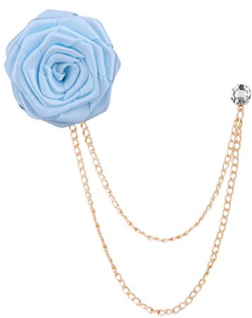 goodluxx Brautpaar Hochzeit Broschen Stoffkunst Handgemachte Rose Blume Brosche Anstecknadel Anstecker Quaste Kette Herren Anzug Zubehör Blume Anstecknadel Hellblau