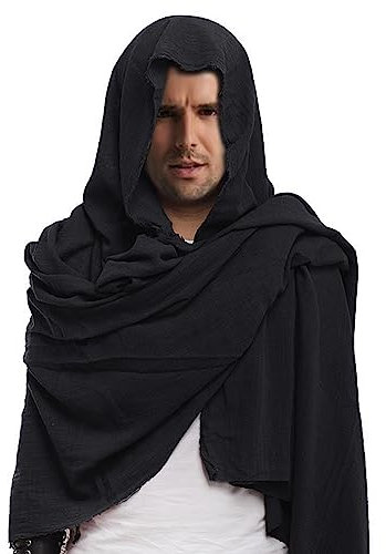 JIAHG Vintage Châle Halloween pour Hommes et Femmes Costume de Médiéval Renaissance Cape à Capuche Poncho Cape de Sorcier Vampire Respirant Coupe-Vent