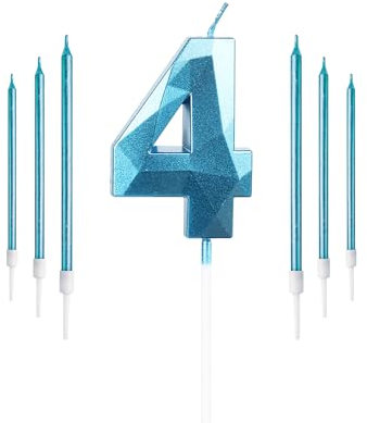Yiran Boys Blue 4th Birthday Candles Set, Number 4 Candle with Long Candles, for Cake, Candle, Cake Topper Decorations Party Wedding Anniversary