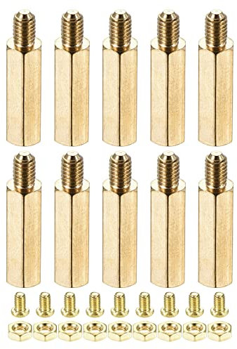 YOKIVE 10 Juegos Latón Hexagonal Roscado Espaciador Tornillo Tuerca Kit, Espaciador con Hembra-Macho Rosca | Levantando la PCB Placa, Excelente para Electrónica Industrias (M4 19+6mm)