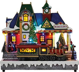 e4fun Weihnachtsdorf/-Szene: Zug mit LED Beleuchtung, Musik und fahrendem Zug, inklusive Netzadapter