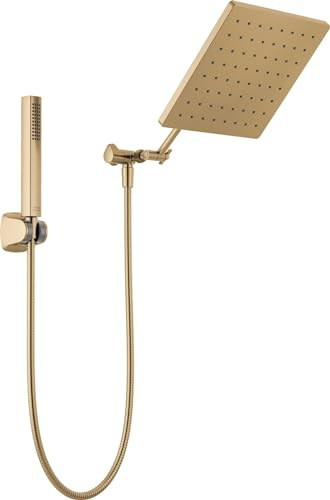 DELTA FAUCET Raincan Duschkopf und Handbrause, 25,4 cm, quadratischer goldfarbener Duschkopf, Regenduschkopf, Handbrause, Hochdruckdusche, 1,75 GPM Durchflussmenge, Champagner-Bronze 75527-CZ