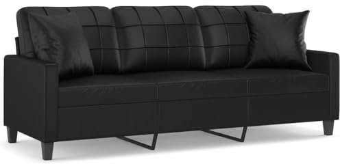 KOIECETA 3-Sitzer-Sofa mit Zierkissen Couch Loungesofa Relaxsofa Relaxcouch Schwarz 180 cm Kunstleder