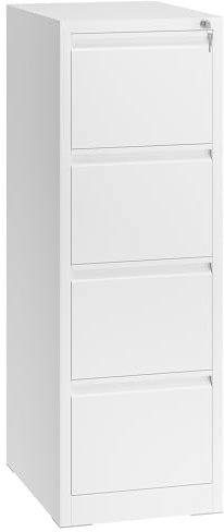 YITAHOME Filing Cabinet with 4 Lockable Drawers, Anti-tipping Rolling Filing Cabinet with Wheel for Home Office, Under Desk File Storage Cabinets for Letter/Legal/A4 Size, White, 62 x 45 x 133cm