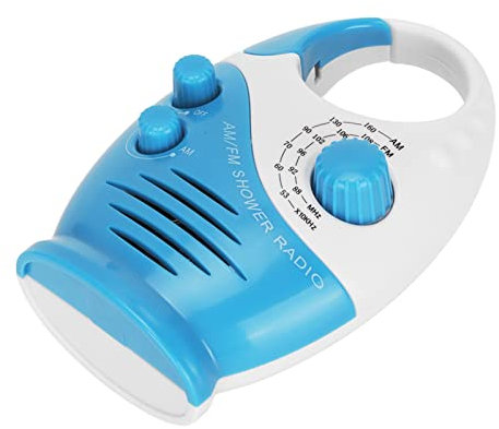 Tragbares AM-FM-Radio, Tragbar, mit Haken, Wasserdicht, für Rundfunk, Musik, Dusche, Lautsprecher, Blau