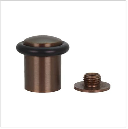 EVI Herrajes | Rustic Brass Door Stop | Ø24 x 35mm | Floor Mounted | Screw Installation | Made of Brass | Black Silicone Protection Rubber | I-10824X35-RU