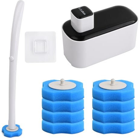 Disposable Toilet Brush with Holder, Wall Toilet Wand Kit, Toilet Cleaning System With 16 Toilet Brush Replacement Heads, Storage Caddy and Heads for Bathroom Cleaning All in One (black)