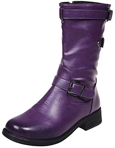 LOIJMK Stivali da donna con tacco al ginocchio, stivali invernali tubolari, piatti, da equitazione, da donna, Z4 viola, 43 EU