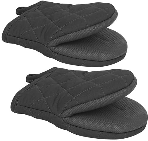 2 Pièces Mini Gants de Cuisine Résistants à la Chaleur en Silicone, Gant de Cuisine Épais en Coton, Gants de Four Résistant à la Chaleur, pour Micro-Ondes et Four