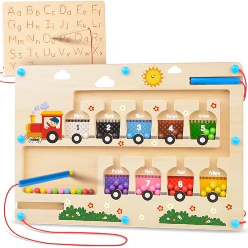 twoonto Magnetisches Zahlen Labyrinth Montessori Spielzeug Magnetisches Labyrinth Holzspielzeug Holz-Alphabettafel für Kleinkinder, Vorschulspielzeug, Feinmotorik-Lernen für Jungen und Mädchen